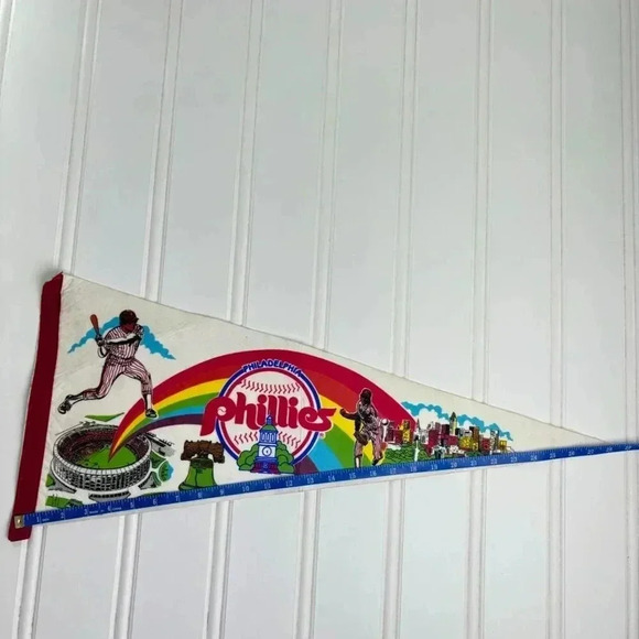 Vintage Phillies Baseball Pennant RARE Veteran's Stadium Rainbow 1970s HTF - Picture 10 of 12